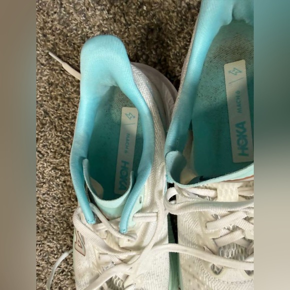 Hoka mach 6 Women's White and Teal Athletic Shoes - Picture 4 of 5